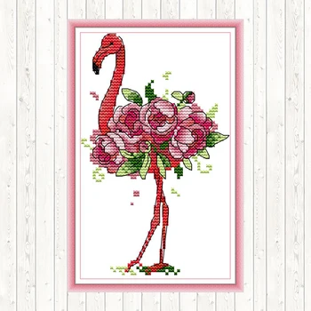 

Beautiful Flamingo Joy Sunday Cross Stitch Kit Animals Patterns 14CT 11CT Counted Print Canvas for Embroidery Kit DIY Needlework