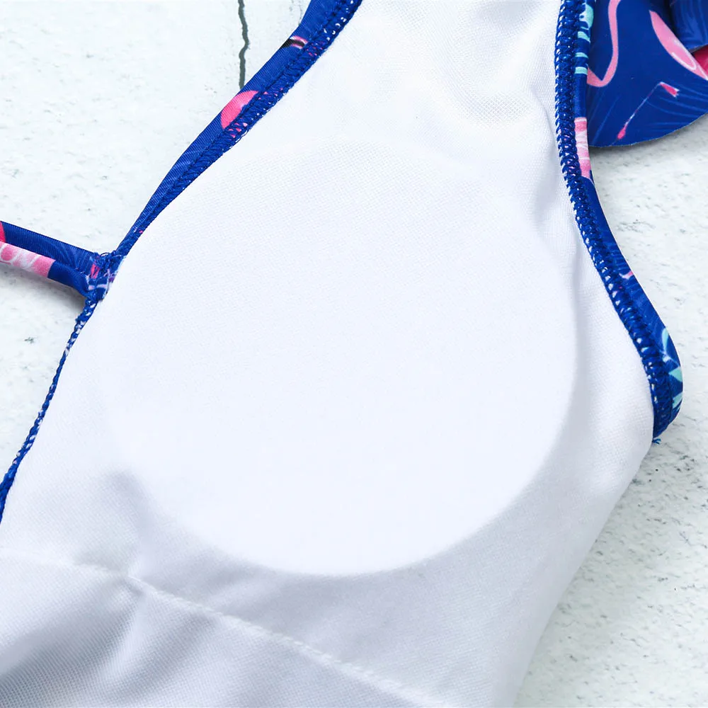 Сексуальный Монокини глубокий купальные костюмы V-Neck Одна деталь купальника Для женщин боди с принтом Фламинго плавательный костюм для Для женщин рюшами купальные костюмы