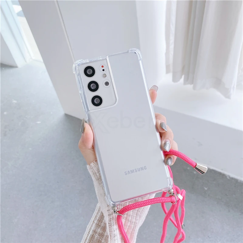 Transparent Shockproof Crossbody Necklace Phone Case with Lanyard Cord