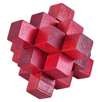 

Wooden Red Nine Pass Lock Logic Puzzle Burr Puzzles Brain Teaser Intellectual Assembly Toy