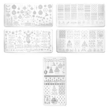 

5Pcs Nail Plate Pretty Christmas Nail Stamping Plates Nail Art Stamping Kit Manicure Tools Nail Stencils for Girls