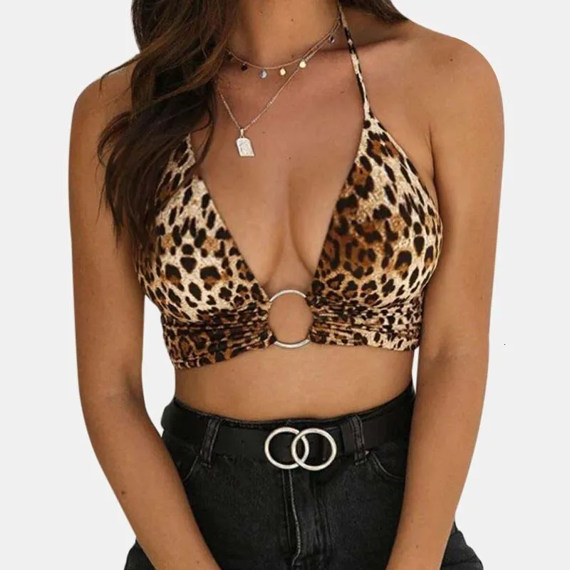 Сексуальные эротические порно костюми леопардовые топики Холтер кружевной кроп Топ сзади Бандажное кольцо с молнией Топы Вечеринка клуб нижнее белье