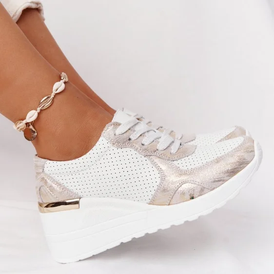 Zapatos informales De cuña deportivos para Mujer, zapatillas cómodas con cojín De aire, con aumento De altura, nuevo diseño De marca, 2021