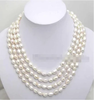 

SALE Super Long 80" 7-8mm White Baroque natural Freshwater Pearl Necklace-ne1641