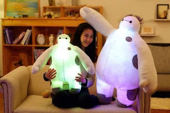 

[Funny] Very cute 80cm light & sound Big Hero 6 music Baymax stuffed Plush toy Full fill doll model soft pillow kids baby gift