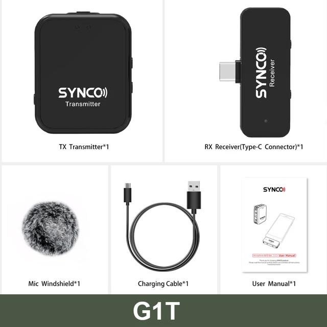 SYNCO G1T/G1L 2.4G Wireless Microphone System Lavalier Lapel for Android iPhone Smartphone Transmitter Receiver Voice Recording G1T