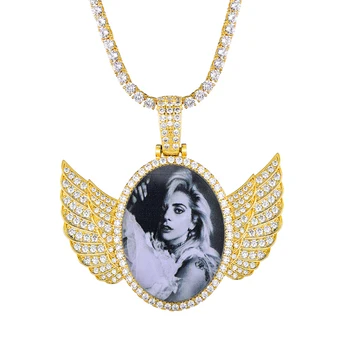 

Hip Hop Wings Iced Out Bling Custom Made Photo Cubic Zircon Necklace & Pendant For Men Jewelry With Tennis Chain