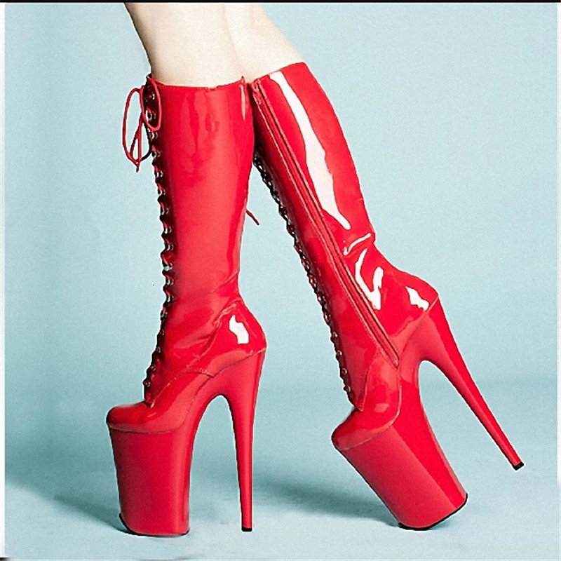 Женская обувь на очень высоком каблуке в европейском стиле; кожаные ботинки на толстой платформе с круглым носком; Botines; сезон осень - Цвет: Red