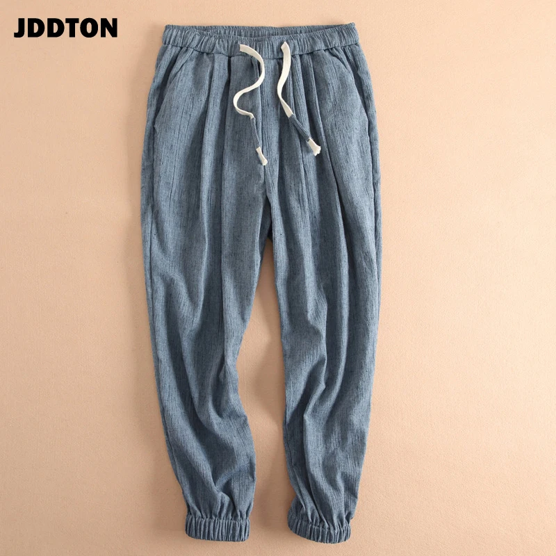 

JDDTON Men‘s Cotton And Linen Loose Pants Breathable Style Antiquity Casual Male Streetwear Full Length Beam Foot Trouser JE106