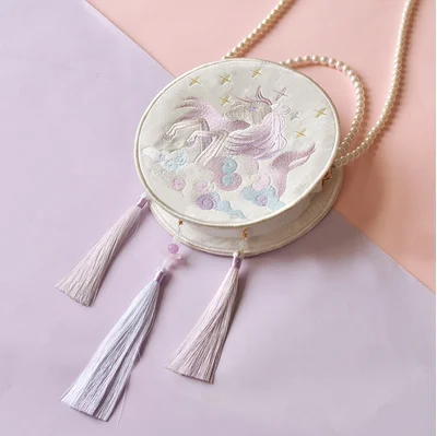 Angelatracy Hanfu Chinese Tiger Dragon Embroidery Tassel Rabbit Sheep Snake Horse Mouse Cow Monkey Pig Shoulder Circular Bags