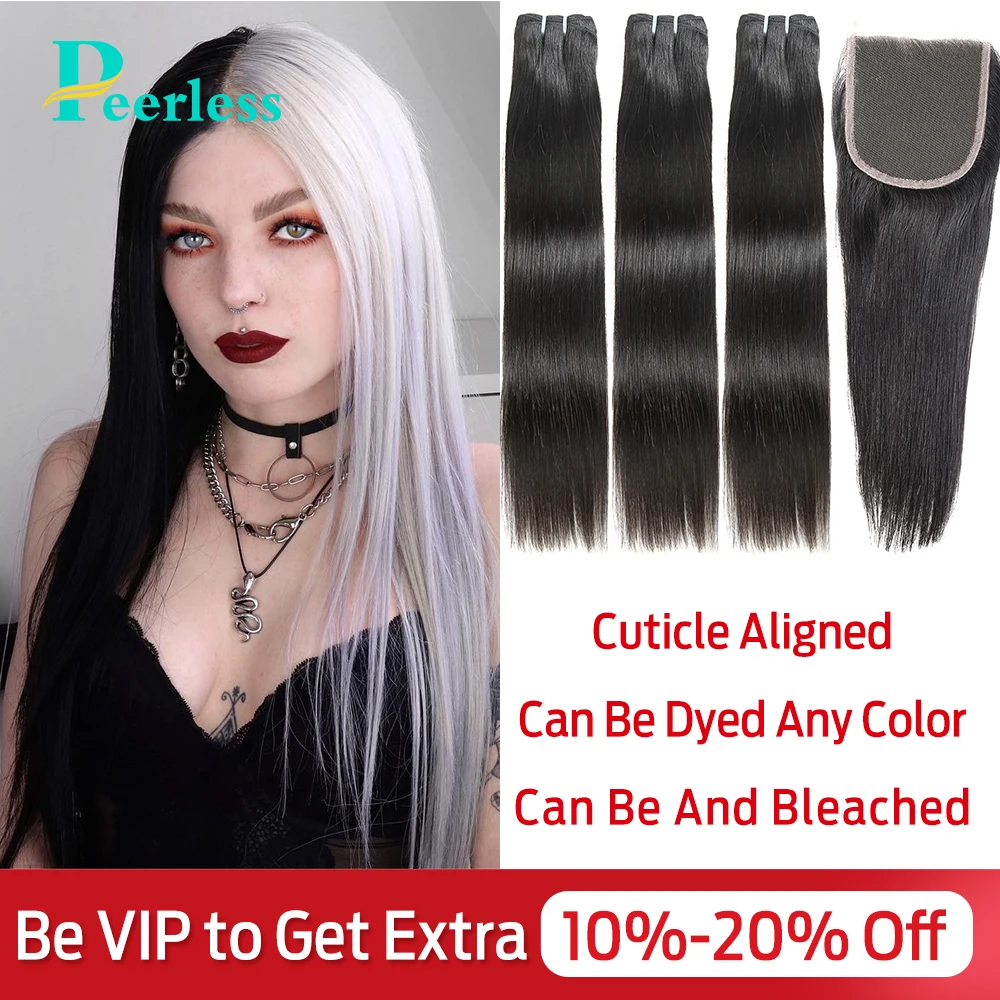 PEERLESS Virgin Hair малазийские прямые Необработанные необработанные человеческие волосы для наращивания 3 пряди с 4*4 на шнуровке