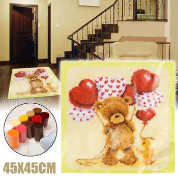 

1Pc Large Latch Hook Rug Carpet Kit Cute Bear Balloon Pattern Cushion 450*450mm DIY Making For Handicraft Lovers Friends Family