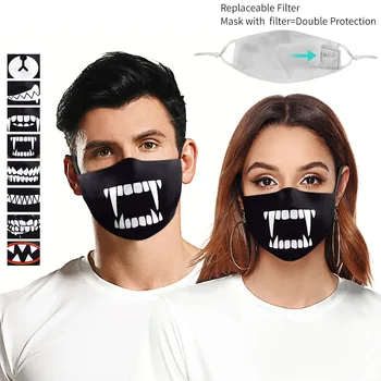 

Reusable Adult Face Mouth 3D Digital Printing Black Fangs Dustproof Protective PM2.5 Designer Mask Washable