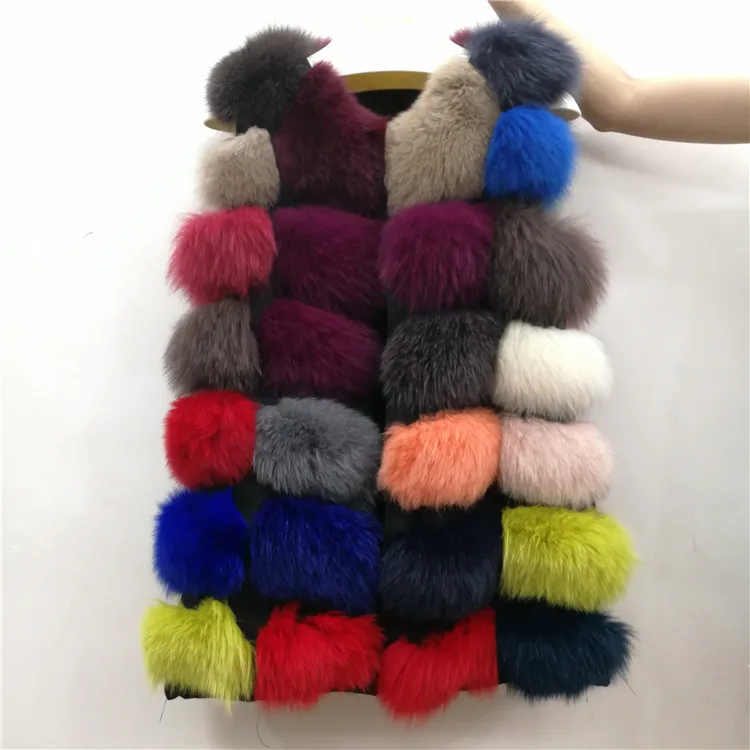 

2019 new real natural fur fox vest ladies long section nine section colorful free stitching contrast color slim slimming vest