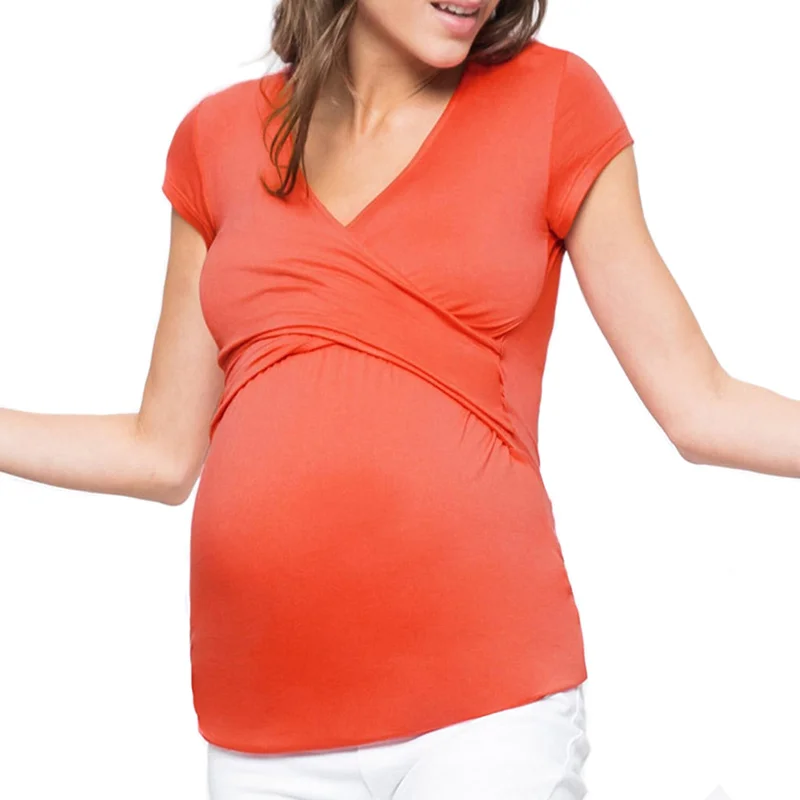 

Plus Size V-neck Short Sleeve Maternity Breastfeeding Tops Pregnancy T-Shirts Nursing Clothes for Pregnant Women Feeding Tees