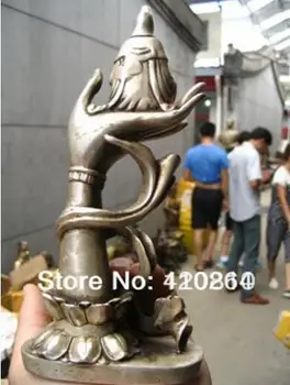 

Copper Statue rare 15cm silver buddha Guan-Yin on Lotus hand Statues