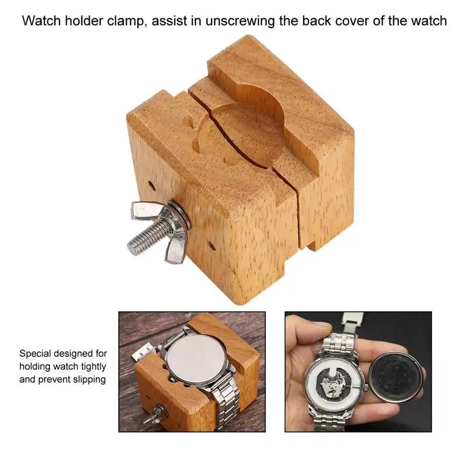 Boîtier De Montre En Bois Avec Mouvement Et Clamp - Accessoire Réparation Horlogerie