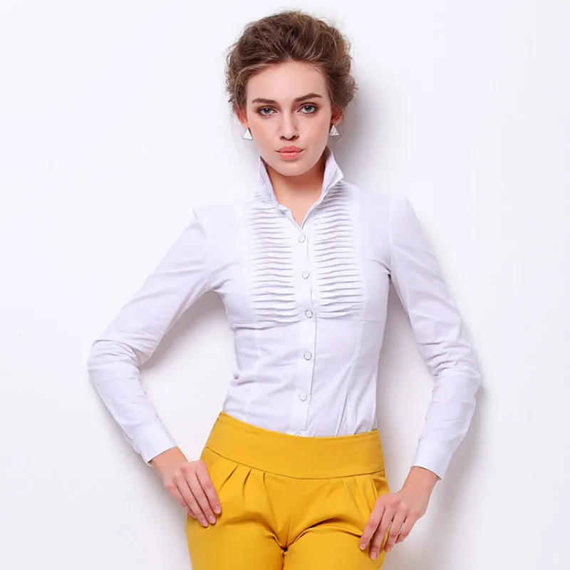 Ruoru Women Bodysuits Long Sleeve Bodycon White Blouse Shirt Office ...