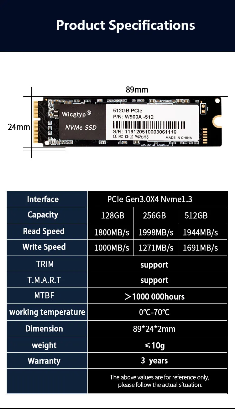 Novo ssd de 256gb, 512gb, 1tb, para