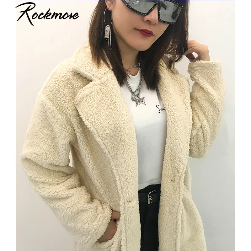 Rockmore меховые женские длинные пальто, куртки, пальто, на пуговицах, больше размера d, Harajuku, куртка с отложным воротником, для девушек размера плюс, пальто