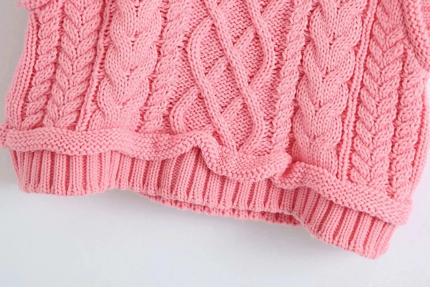 MosiMolly Pretty Pink Sweater Vest Women Cable Knit Sleeveless Knits Jumper Pullovers Sweater Cropped Sweater Tank