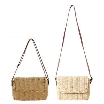 

2pcs Summer Women Shoulder Bag Hand Made Exquisiteness Straw Bags Mini Woven Flap Sweet Pastoral Rattde Girls Bag - Brown & Beig