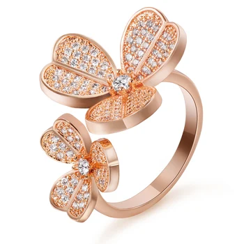 

HAWSON Luxury Adjustable Clover Rings for Women New Open Finger Rings Inlay Crystal Best Wedding Jewelry Rings--3 Color Optional