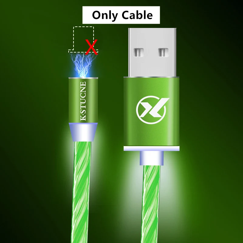 Магнитный светодиодный светильник usb type C кабель передачи данных для быстрой зарядки для iPhone 7 8 XS XR Max зарядное устройство USB кабель для XiaoMi huawei смартфон - Тип штекера: Green Only cable