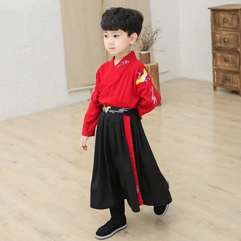 

Boys Hanfu Chinese Style Tang Suit Traditional And Ancient Chinese Embroidered Costumes National Autumn Clothing DQL2389