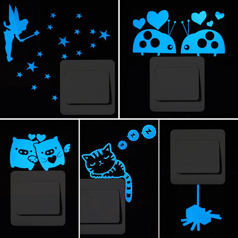 

Cute Animals Switch Sticker Glow in Dark Wall Stickers Blue Luminous Decor Stickers Home Decor Kid Room Decoration Sticker Decal