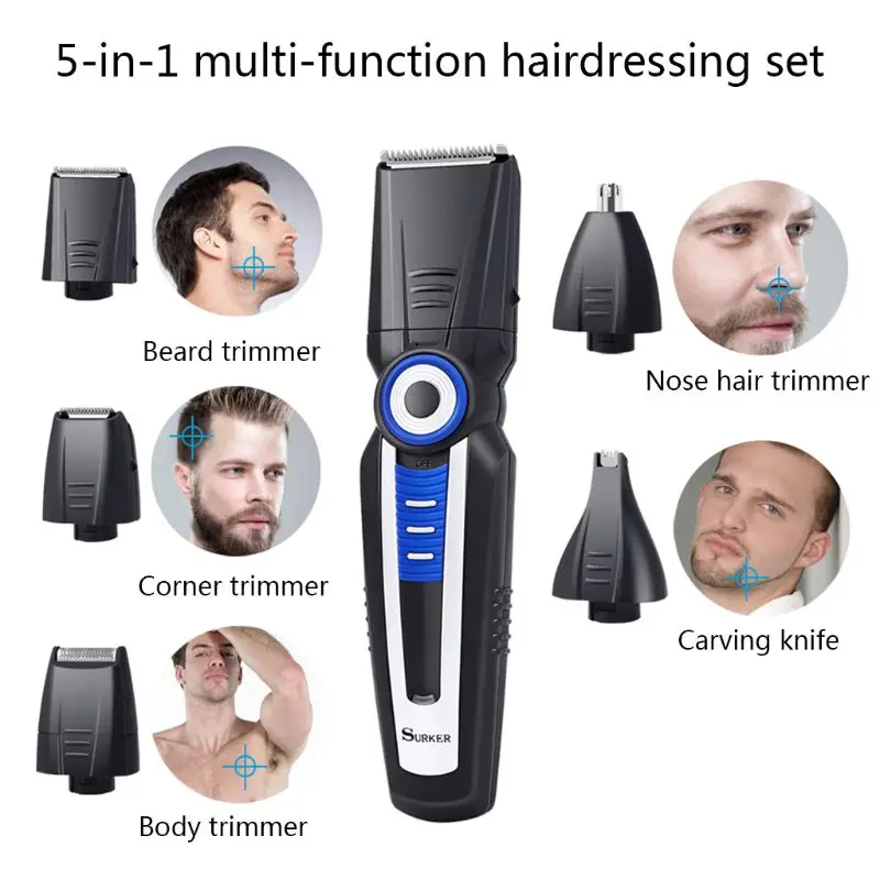 5 in 1 Electric Barber Hair Trimmer Nose Hair Clipper Beard Chamfer Shaving Machine Multi-function