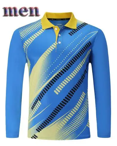 Осенне-зимняя Мужская/Женская футболка для бадминтона, быстросохнущие дышащие спортивные длинные штаны для волейбола, теннисная рубашка с длинными рукавами - Цвет: men blue shirt