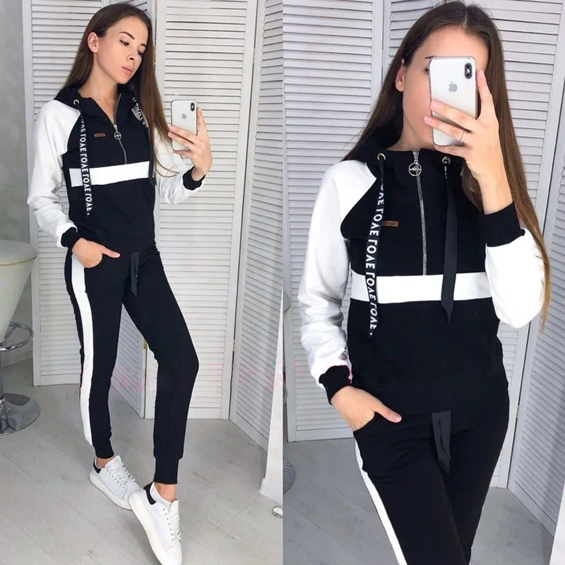 2019 женский зимний комплект спортивный костюм с длинным рукавом толстовка