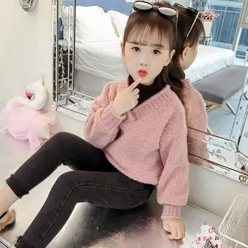 

2019 New Fashion Autumn Winter Kids Girls Sweaters Children Warm Thick Knitted Wool Pullover Sweaters Teenage Girls Clothes W174