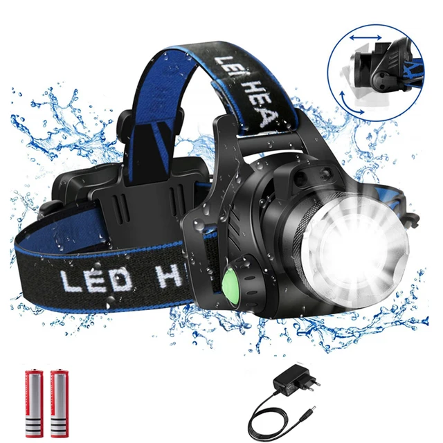 Headlamps High lumen Led Headlamp L2/T6 Zoomable Headlight Head Torch Flashlight Head lamp by 18650 battery for Fishing Hunting Package C
