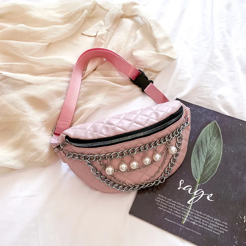 

INS Super Fire-Style Pearl Bag Women's 2019 New Style Korean-style Versatile Shoulder Chest Pack Rhombus Chain Wallet