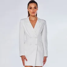 

New Design White Double Breaste Ladies Dress Blazer Spring Summer Women Dress Office Wear Female Office Suit Work Wear One Piece