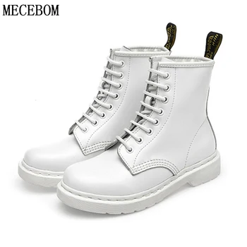 

Luxurious White Women Ankle Boots Solid Color Ladies Platform Split Leather Shoes 2020 New Trend Winter High Top Women Boots