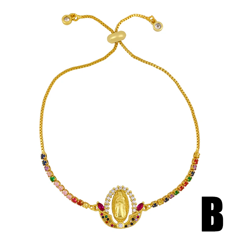 FLOLA Multicolor Virgin Mary Bracelets Women Crystal Bracelets Gold Plated Christian Jewelry virgen de guadalupe brtc09 bracelet jewelry
