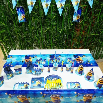 

196/256 pcs Minions Theme Cartoon Disposable Tableware Paper Cups Plates Napkins Birthday Event Flags Party Decorations Supplie