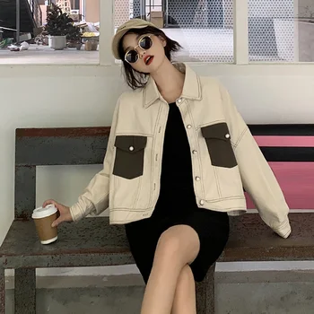 

Women Short Denim Jacket Female 2020 New Autumn Wild Denim Small Jacket Tide Beige Jean Tops Autumn Outwear Tops Casual Jacket