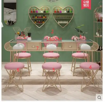 Iron art net red nail table single table and chair set nordic light luxury nail golden paint manicure
