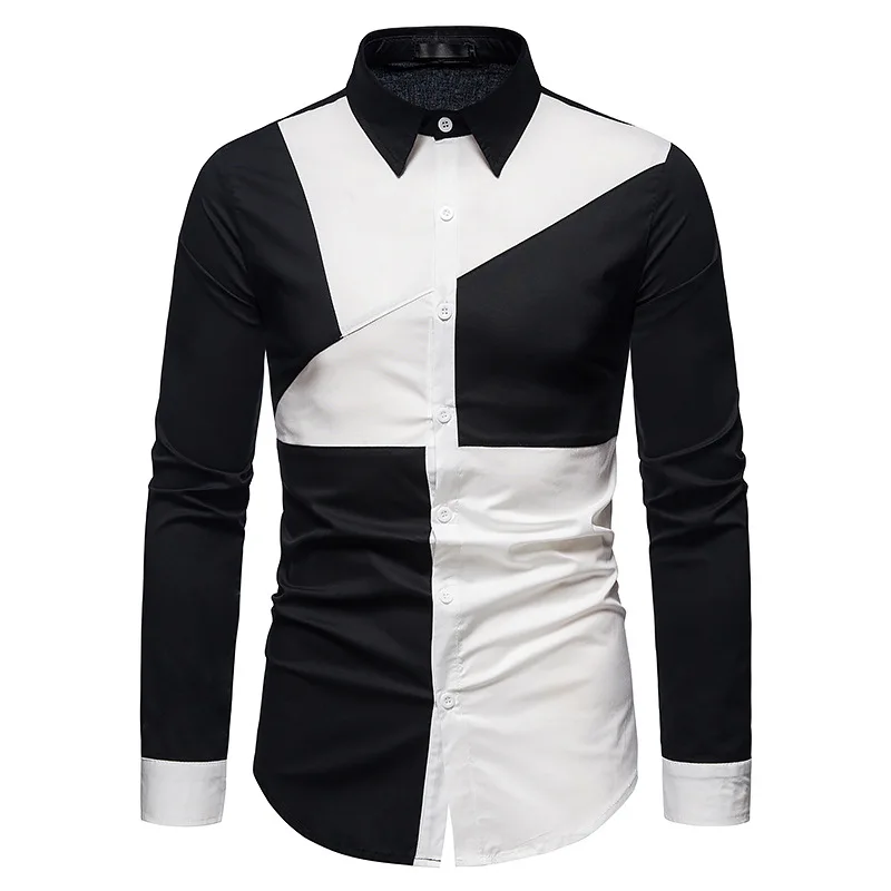 Men's Stitching Color Dress Shirts 