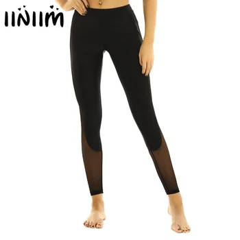 

iiniim Women Adults High Waist Mesh Spliced Side Stretchy Leggings Skinny Contemporary Modern Dance Costumes Workout Yoga Pants