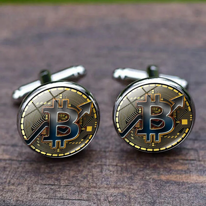 

French Shirt Cufflinks Men's Metal Banquet Round Bitcoin Button Personalized Creative Exquisite High Quality Cuff Link Gifts