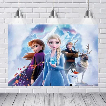 

Queen Elsa with Anna Photography Backdrop Ice World Kids Birthday Party Photo Background Green Disneyland Vinyl Photo Booth Prop