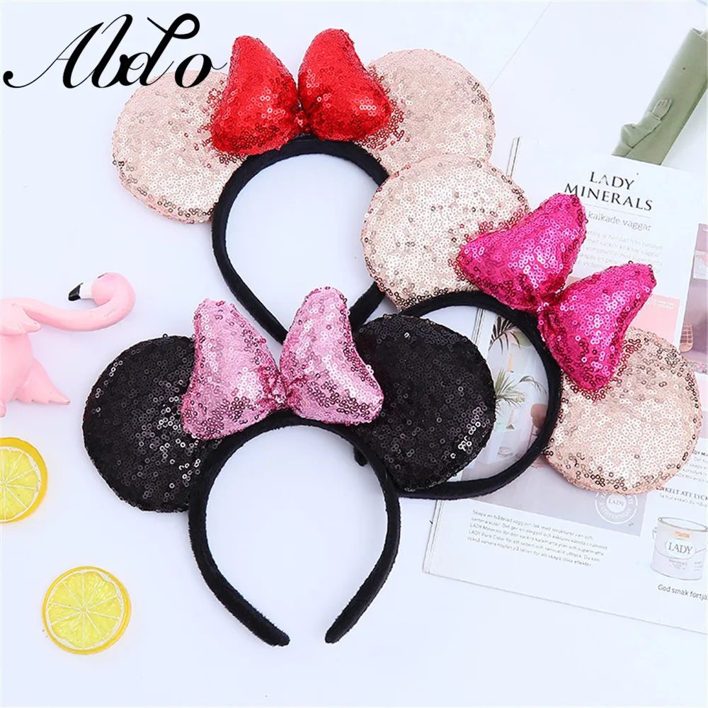 ABDO Hot Sale Big Bow Sequins Children's Hairband Mouse Ears Kids Hairbands For Girls Headwear Photo Shoot Girl Hair Accessories Baby Accessories