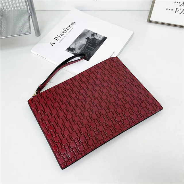 2021 New Luxury Brand CH Clutch Unisex High-quality CH Letter Pattern Clutch luxury envelope leather business clutch purse Two  dark red