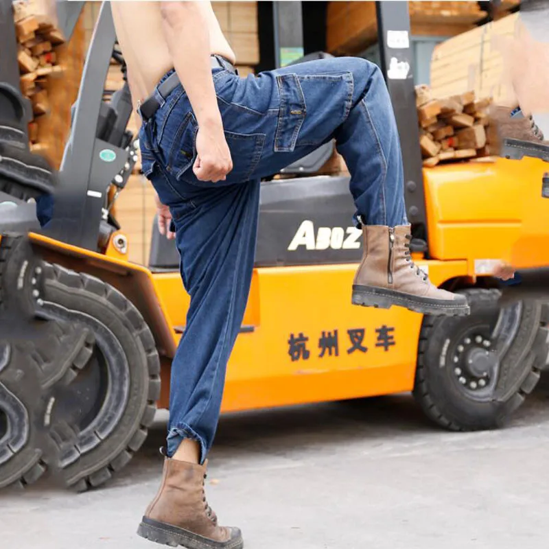 Labor insurance work pants Men's cotton thick wear-resistant denim welding workwear Welder anti-scalding workers loose jeans