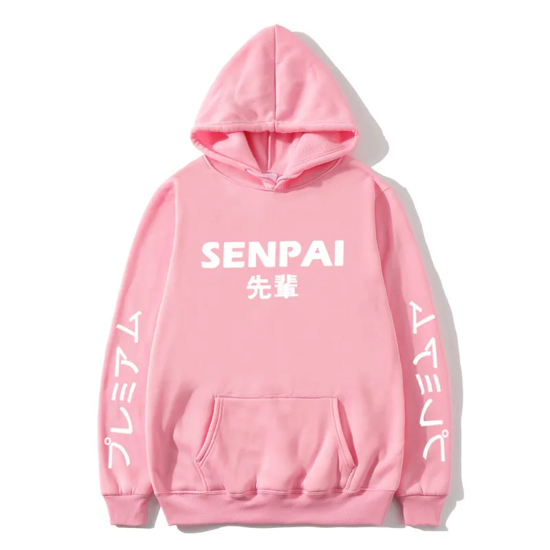 New Winter Anime Senpai Design Print Fleece Men's Hoodies Sweatshirts Men Women Streetwear Funny Black Hoody Man Winter Clothes